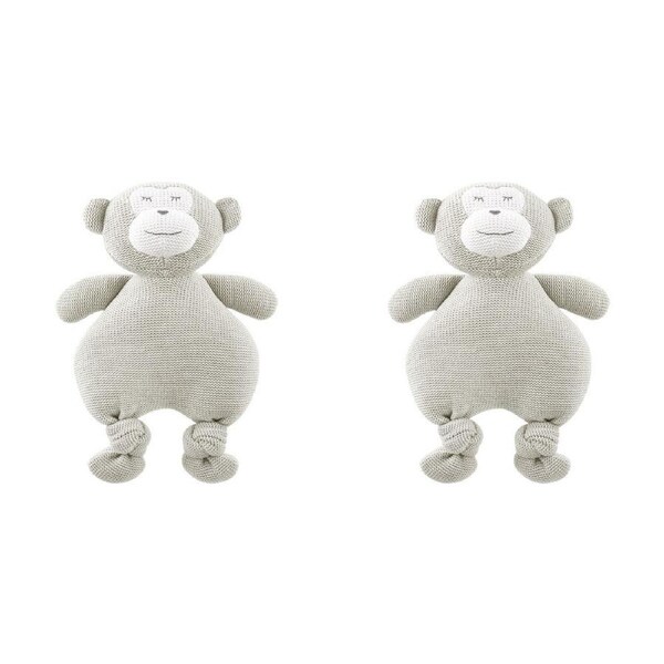 2x The Peanutshell Knitted Monkey Plush Cotton Soft Animal Baby Toy 30cm Grey 0+