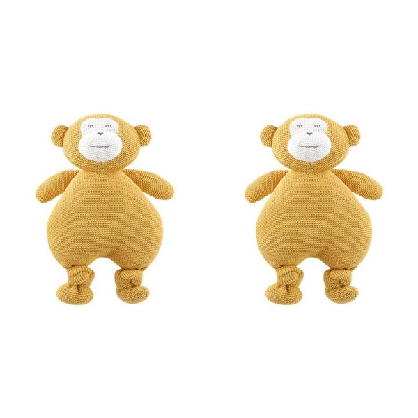 2x The Peanutshell Knitted Monkey Plush Cotton Soft Animal Baby Toy 30cm ORNG 0+