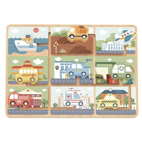 Tooky Toy Wooden Childrens Traffic Maze Puzzle Board Educational Toy 18M+