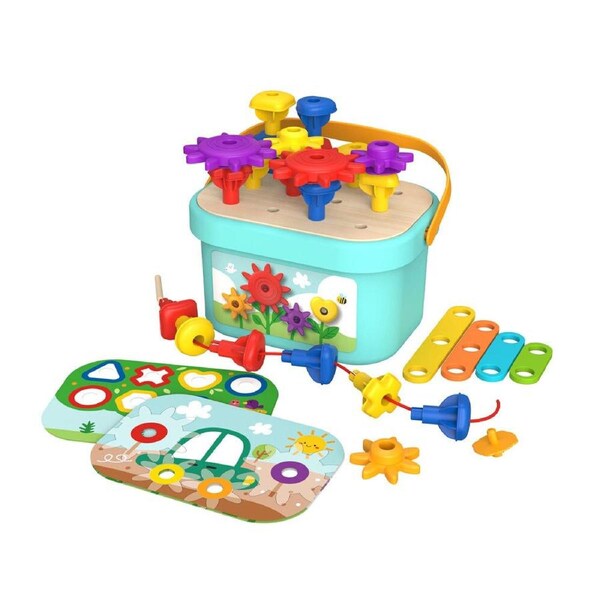 Tooky Toy Kids/Childrens Rainbow Pegs And Cogs Stacking And Lacing Set 3Y+