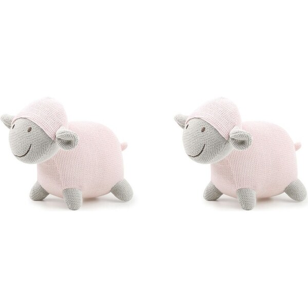 2x The Peanutshell Knitted Lamb Plush Cotton Soft Animal Baby Toy 35cm Pink 0+