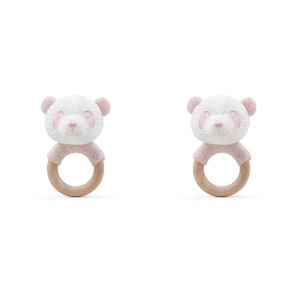2x The Peanutshell Panda Wood Ring Teether 13cm Baby Teething Animal Toy Pink 0+