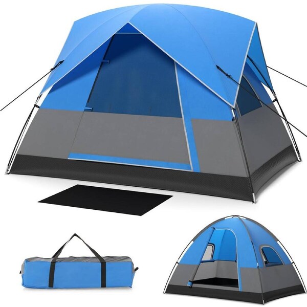 Costway 3-Person Outdoor Tent Waterproof Portable Double-Layer Tent Family Camping Hiking Blue