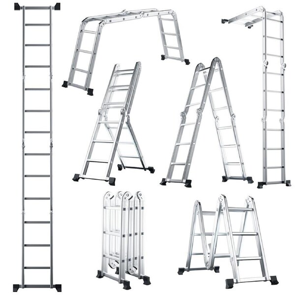 Costway 7-in-1 Folding Aluminum Ladder 3.7M Adjustable Extension Ladder Poratble Scaffold Ladder Lightweight