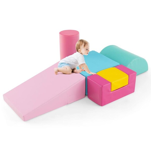 Babyjoy 6PCS Kids Climb & Crawl Play Set Colorful Soft Foam Blocks Activity Toys Home Preschool Daycare Pink