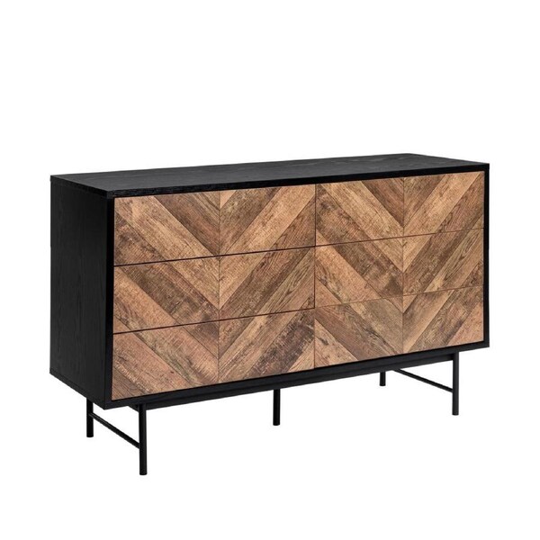 Verona Tallboy Lowboy Dresser Chest with 6 Drawers Black