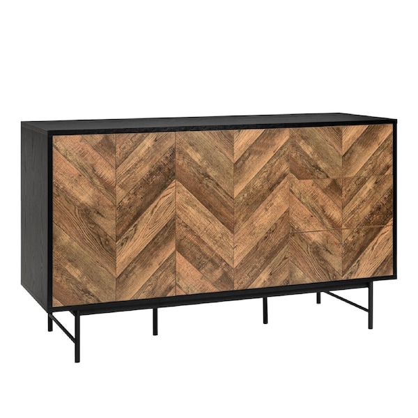 Verona Buffet Credenza Sideboard Cabinet 2 Doors 3 Drawers Black
