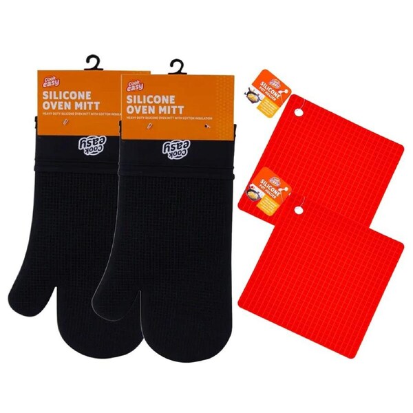 4 Pcs Silicone Oven Mitt and Pot Holder
