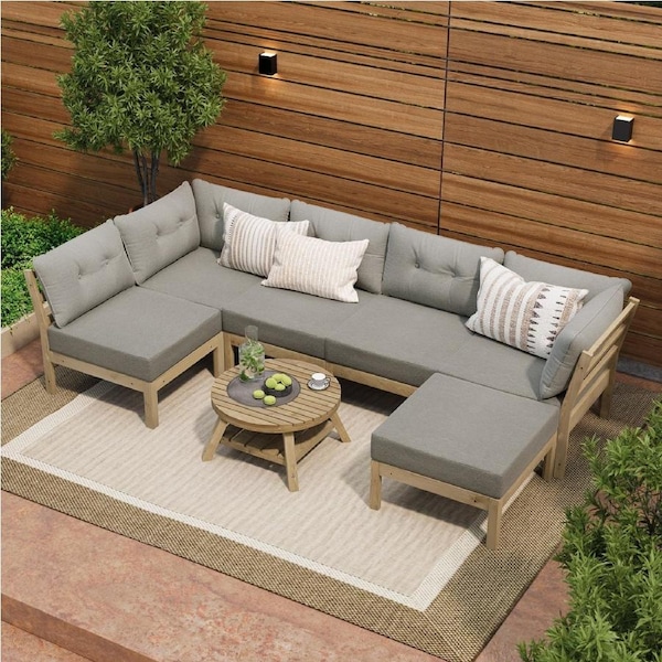 Livsip 7 Piece Outdoor Sofa Set 6-Seater Lounge Setting Garden Table Chairs Grey