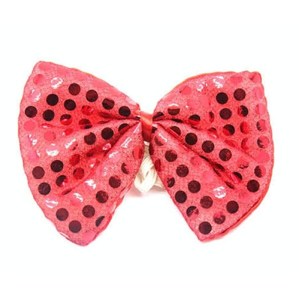 SEQUIN BOW TIE Polka Dots Bowtie Party Unisex Costume 13cm x 9cm Clown - Red