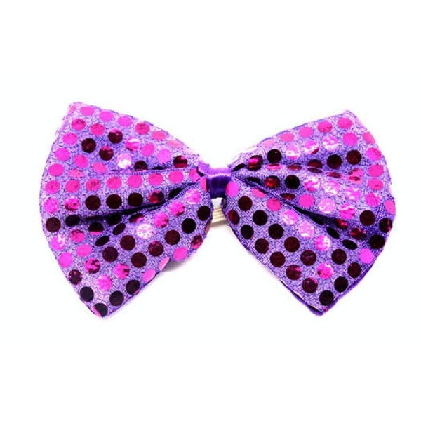 SEQUIN BOW TIE Polka Dots Bowtie Party Unisex Costume 13cm x 9cm Clown - Purple