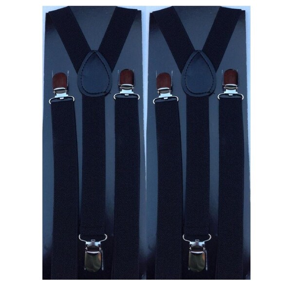 2x Mens Suspenders Braces Adjustable Strong Clip On Elastic Formal Wedding Slim - Black