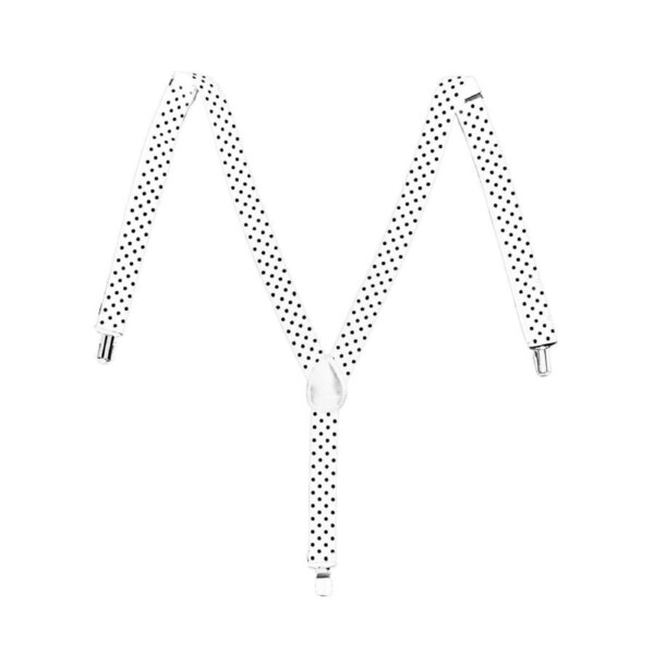 Mens Suspenders Braces Adjustable Strong Clip On Elastic Formal Wedding Slim - White with Black Polka Dot