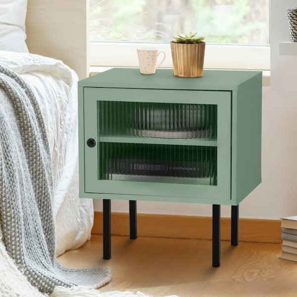 Oikiture Bedside Table Nightstand Storage Cabinet Side End Table Green