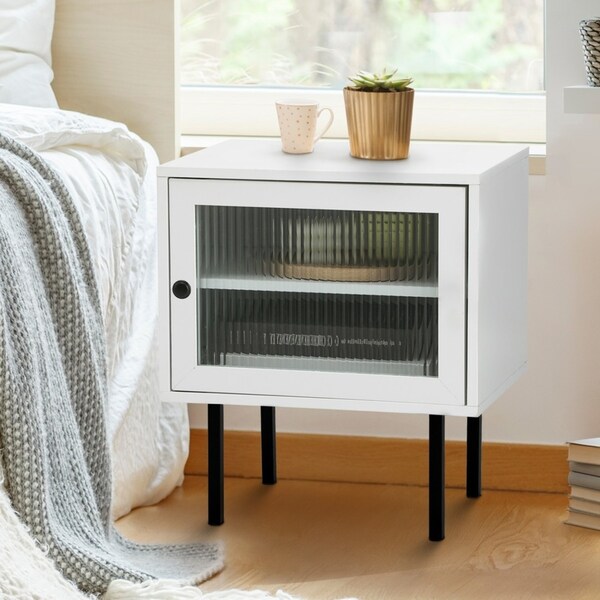 Oikiture Bedside Table Nightstand Storage Cabinet Side End Table White