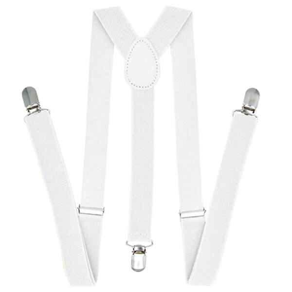 35mm WIDE SUSPENDERS Mens Adjustable Braces Clip On Trouser Elastic Y-Back - White