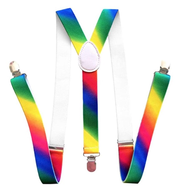 35mm WIDE SUSPENDERS Mens Adjustable Braces Clip On Trouser Elastic Y-Back - Rainbow