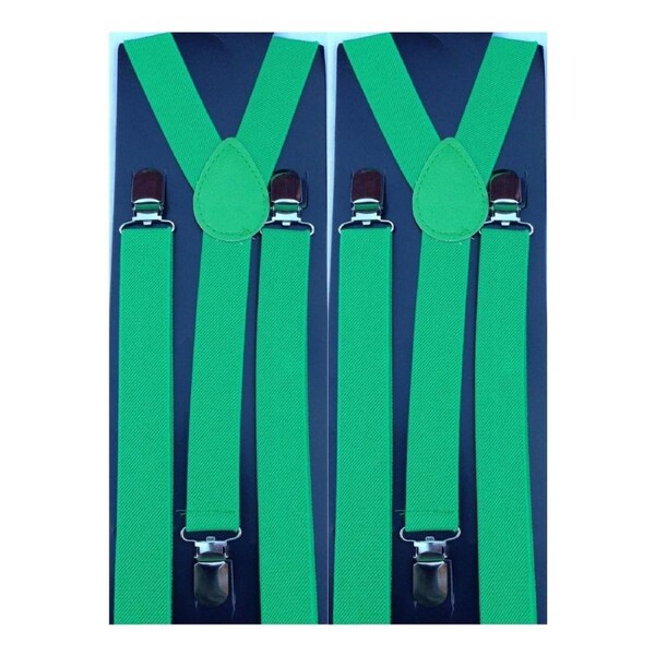 2x Mens Suspenders Braces Adjustable Strong Clip On Elastic Formal Wedding Slim - Green