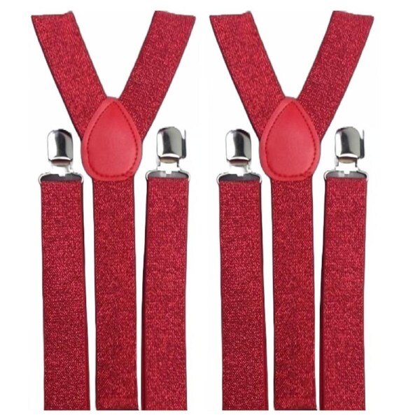 2x Mens Suspenders Braces Adjustable Strong Clip On Elastic Formal Wedding Slim - Red (Glitter)