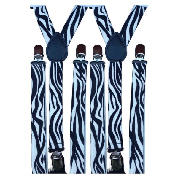 2x Mens Suspenders Braces Adjustable Strong Clip On Elastic Formal Wedding Slim - Zebra