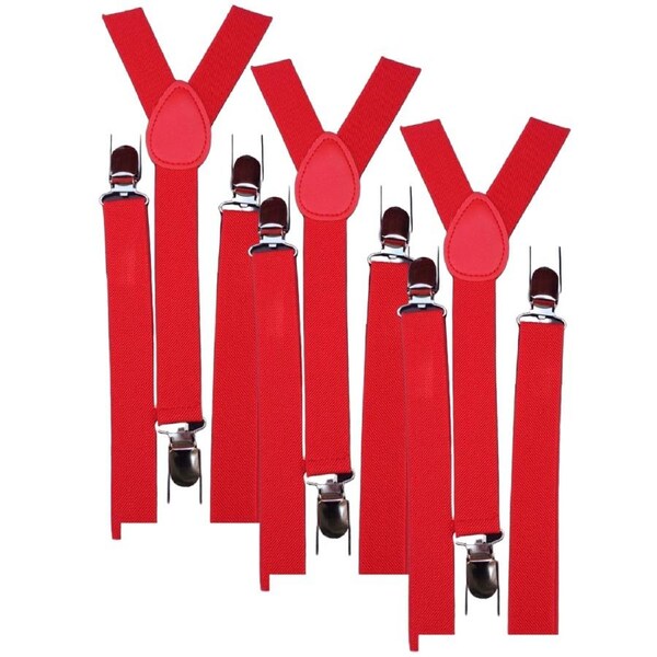 3x Mens Suspenders Braces Adjustable Strong Clip On Elastic Formal Wedding Slim - Red