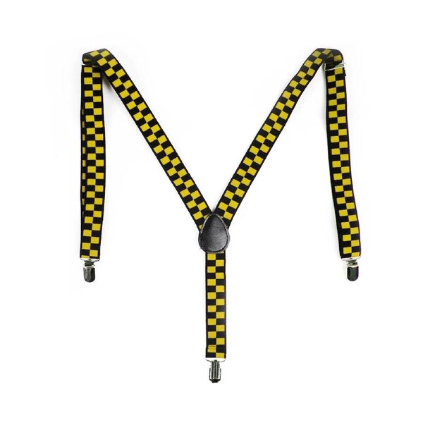Mens Suspenders Braces Adjustable Strong Clip On Elastic Formal Wedding Slim - Black/Yellow Check