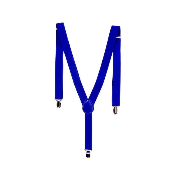 Mens Suspenders Braces Adjustable Strong Clip On Elastic Formal Wedding Slim - Blue