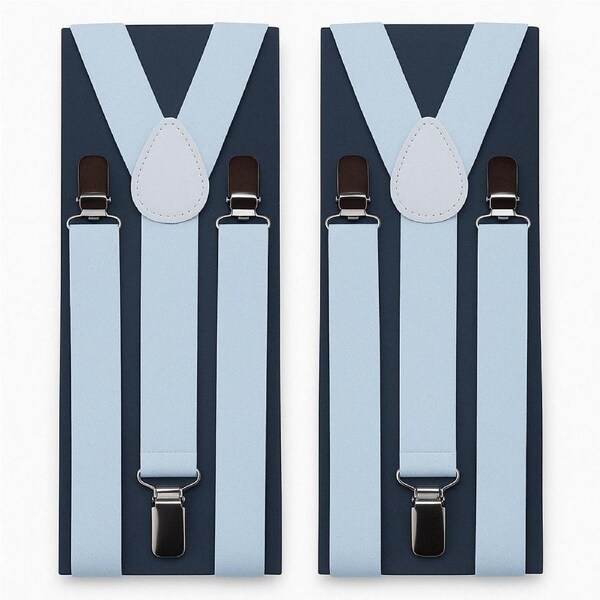 2x Mens Suspenders Braces Adjustable Strong Clip On Elastic Formal Wedding Slim - White