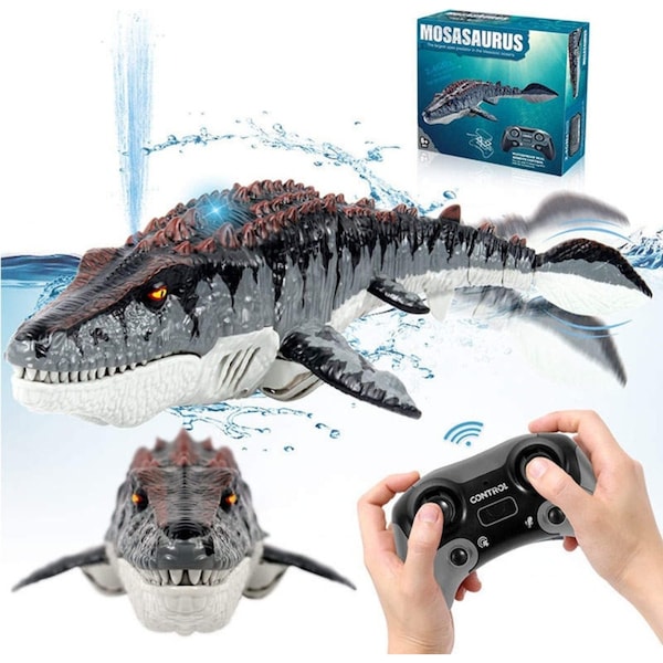 Catzon Remote Control Mosasaurus Dinosaur Toys Upgrade Mosasaurus Water Toy Pool Toys Dino with Light and Spray Water for Kids