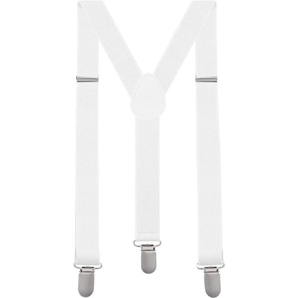 Mens Suspenders Braces Adjustable Strong Clip On Elastic Formal Wedding Slim - White