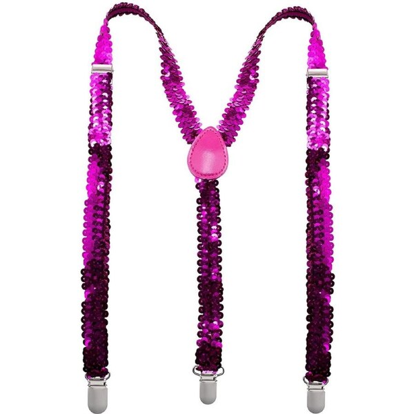 Mens Suspenders Braces Adjustable Strong Clip On Elastic Formal Wedding Slim - Hot Pink (Sequin)