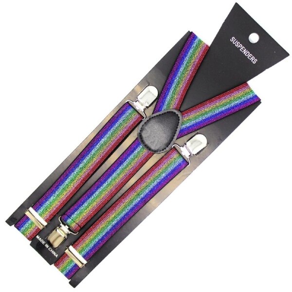 Mens Suspenders Braces Adjustable Strong Clip On Elastic Formal Wedding Slim - Rainbow (Glitter)