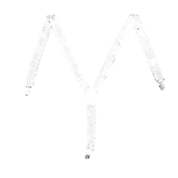 SEQUIN SUSPENDERS Unisex Adjustable Braces Clip On Elastic Y-Back - White