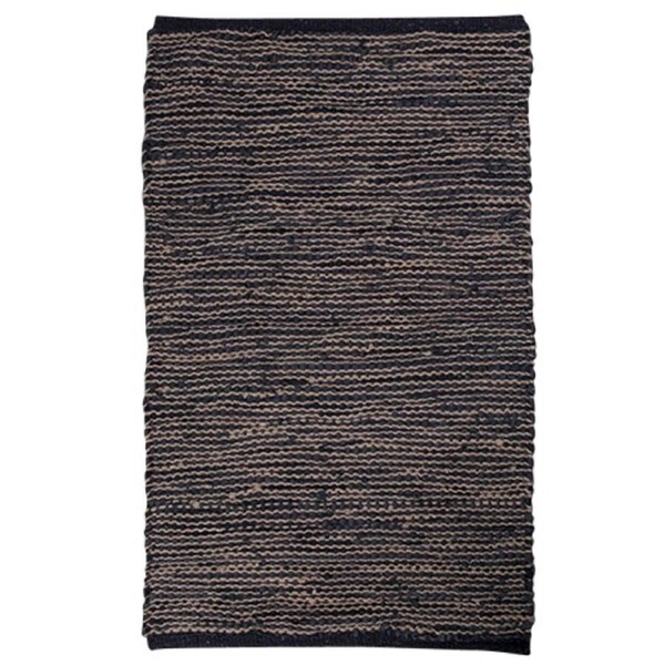 French Country Floor Mat Rectangle Woven Charcoal Lines Leather 90x150cm