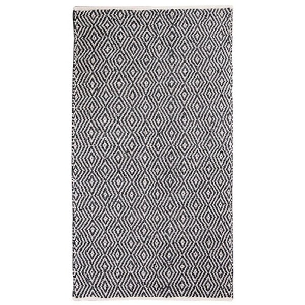 French Country Floor Mat Rectangle Woven Charcoal Diamond Leather 90x60cm