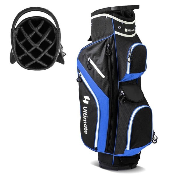 Costway Golf Cart Bag Portable Golf Club Bag Travel Bag w/14 Full Length Dividers & Rain Hood Blue