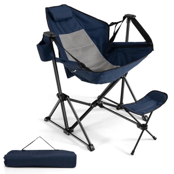 Costway Outdoor Foldable Chair w/Footrest for Beach Camping Picnic Navy