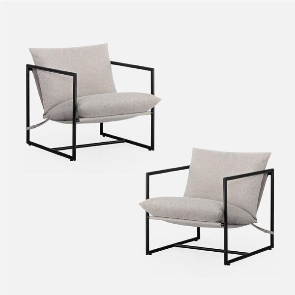 Zinus Aidan Sling Chair Set of 2 Metal Frame Armchair with Foam Cushion - Oatmeal Beige