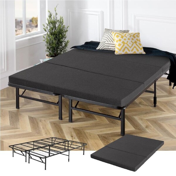 Zinus Bed Frame & Mattress Double Size - Trifold Mattress & Folding Smart Bed Base - Bundle