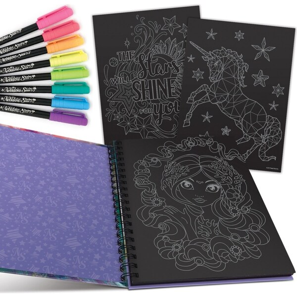 Nebulous Stars Black Pages Colouring Book Art/Craft Activity Set Coralia 7y+