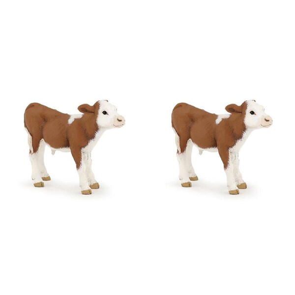 2PK Papo France Simmental Calf Animal Figurine Collectible Kids/Children Toy BRN