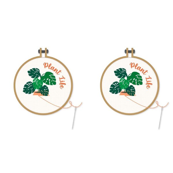 2PK NPW Gifts DIY Plant Life Cross Stitch Art Craft Pattern Embroidery Round Kit