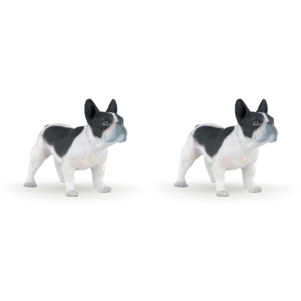 2PK Papo France Black/White French Bulldog Animal Figurine Kids Collectible Toy