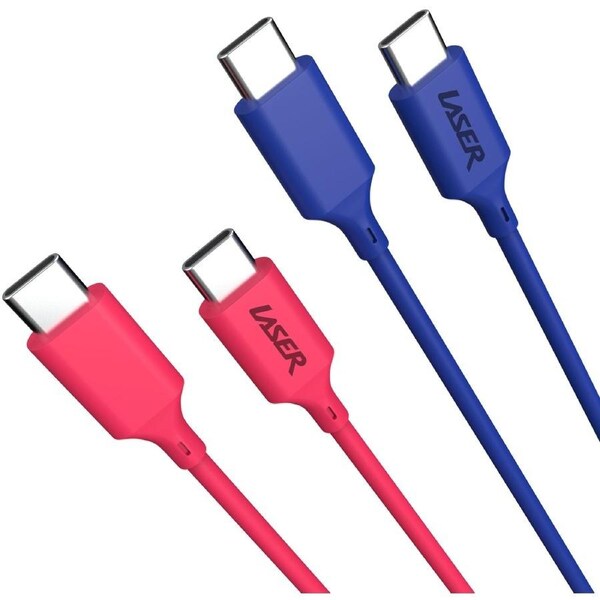 Laser 2m 60W USB-C to USB-C Cable 2 Pack - Red/Blue