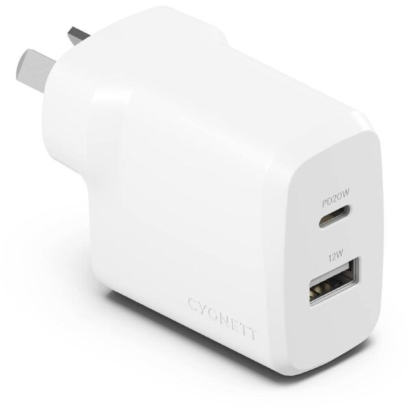 Cygnett Powerplus 32W PD Dual Port Wall Charger - White