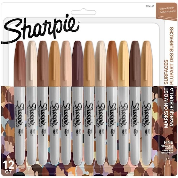 Sharpie Permanent Marker Pens Fine Point, Skin Tone Colours, 12 Pack