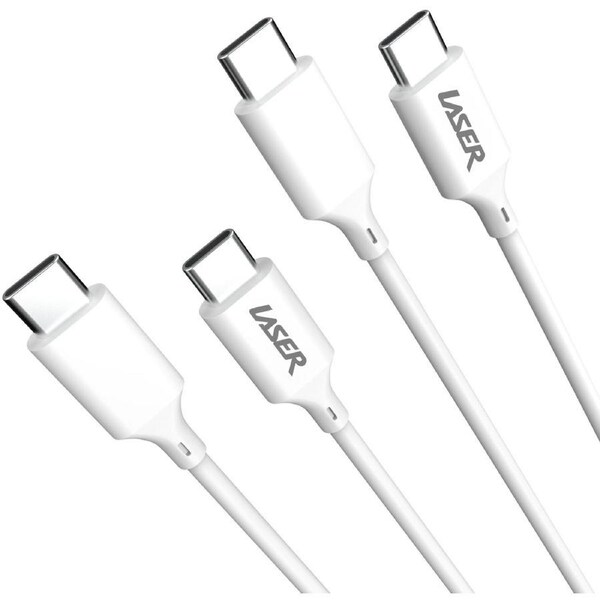 Laser 2m 60W USB-C to USB-C Cable 2 Pack - White