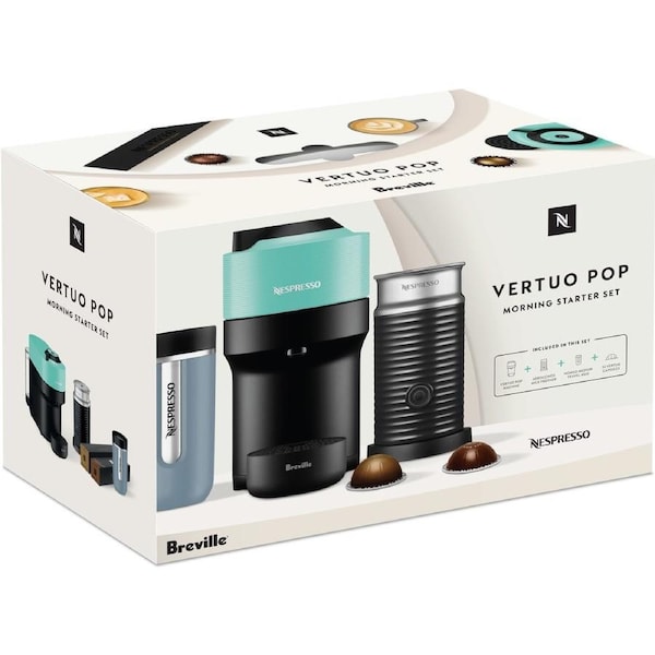 Breville Nespresso Vertuo Pop Aqua Mint Value Pack with Aeroccino3**
