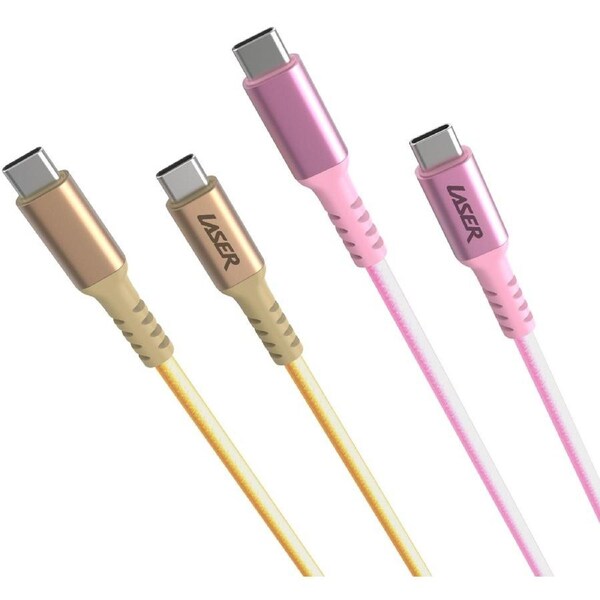 Laser 2m 60W USB-C to USB-C Cable 2 Pack - Gold/Pink