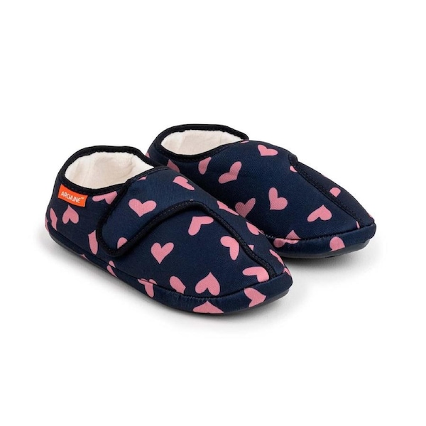 ARCHLINE Orthotic Plus Slippers Closed Scuffs Pain Relief Moccasins - Navy Hearts EU 42